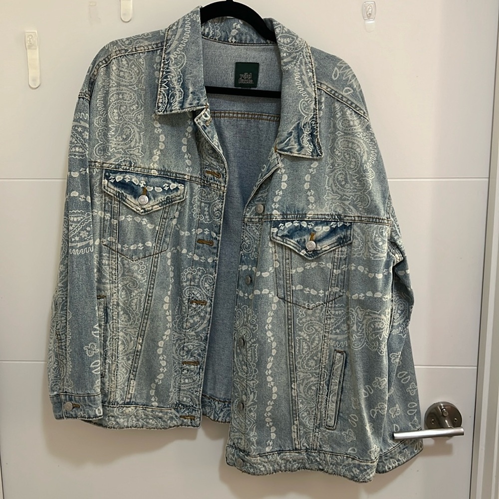 Lightwash Denim Jacket with Bandana Pattern